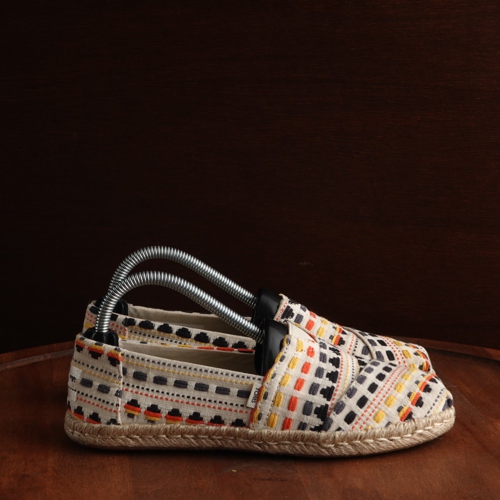 Toms Shoes Womens SZ 5 Cream BLK Orange Alpargata Rope Slip On Casual Shoes